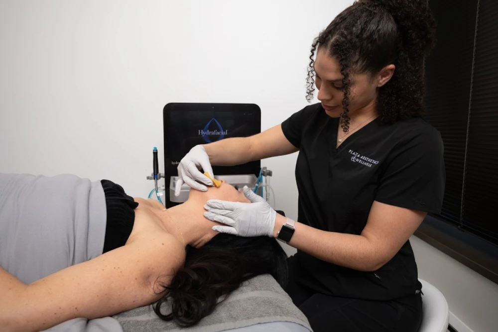 Close-up of a chemical peels session performed on a woman's face.